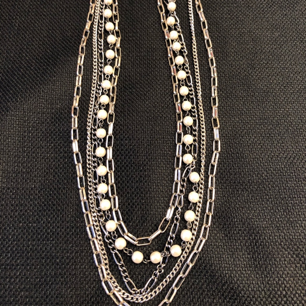 Silver multi-chain adjustable necklace